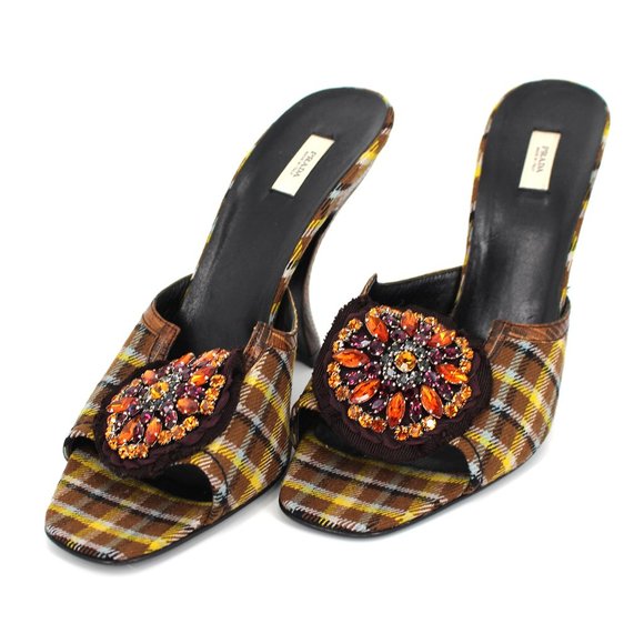 NWT Prada Crystal Embellished Plaid Alligator Heel - Picture 3 of 10